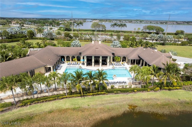 aerial view with a water view