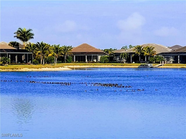 view of swimming pool with a water view