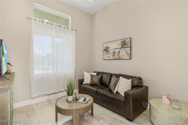 living room featuring light hardwood / wood-style floors and a healthy amount of sunlight