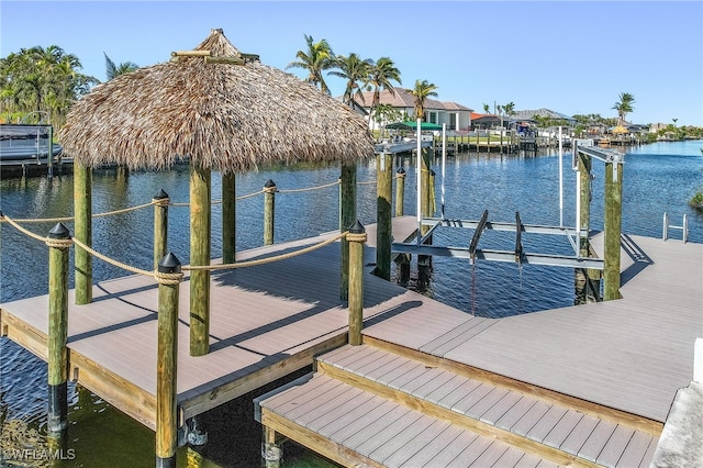 dock area featuring a water view