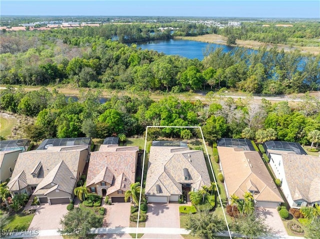 bird's eye view featuring a water view