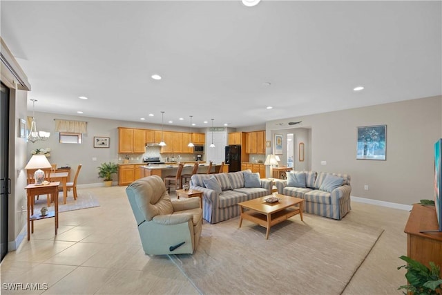 living room featuring light tile patterned floors