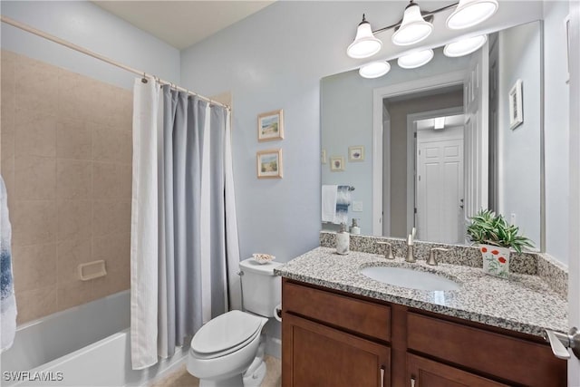 full bathroom featuring vanity, toilet, and shower / bath combo with shower curtain