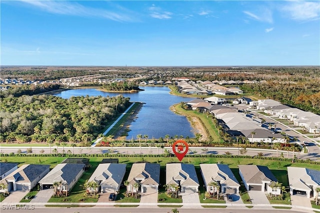 aerial view with a water view