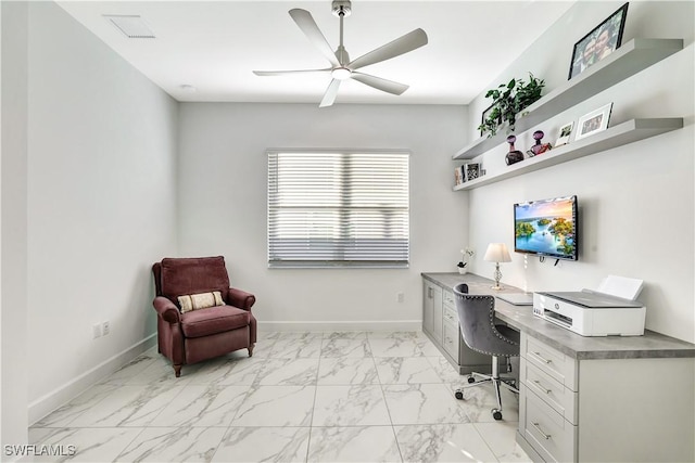 home office featuring ceiling fan