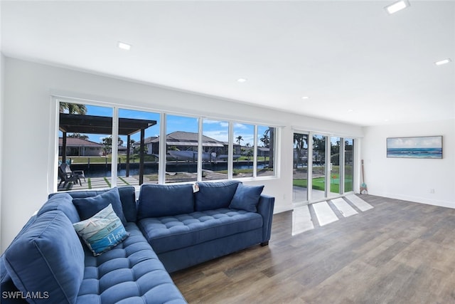 living room featuring dark hardwood / wood-style floors