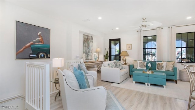 9078 Albion Ln S Unit 6603, Naples, FL 34113 - living room with wood finished floors, recessed lighting, and ceiling fan