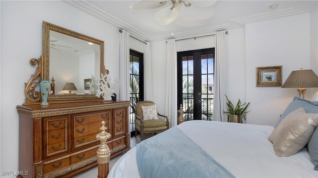 9078 Albion Ln S Unit 6603, Naples, FL 34113 - bedroom with access to outside, ornamental molding, and ceiling fan