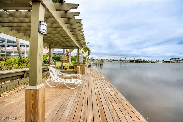 view of dock with a water view