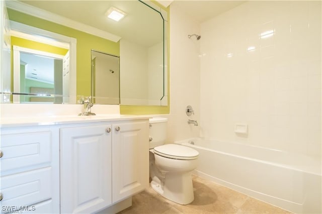 full bathroom featuring tile patterned flooring, vanity, tub / shower combination, and toilet