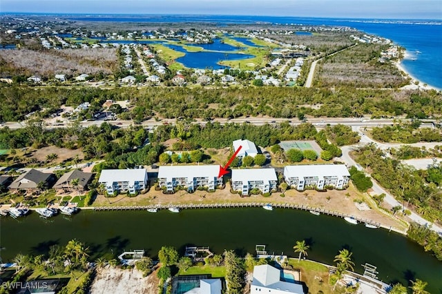 bird's eye view featuring a water view