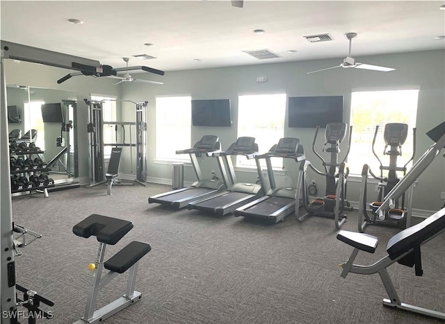 gym with ceiling fan