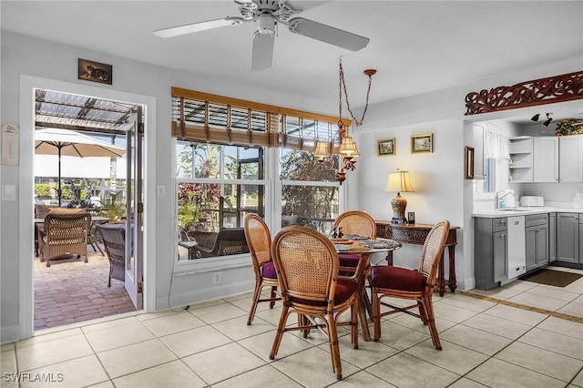 tiled dining space with sink