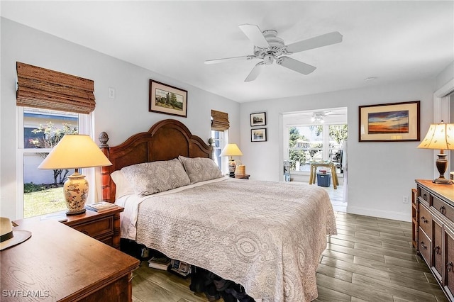 bedroom with hardwood / wood-style flooring and ceiling fan