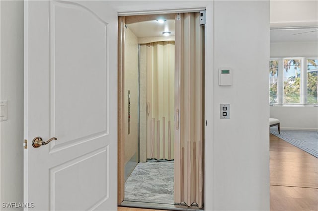 hallway with wood-type flooring