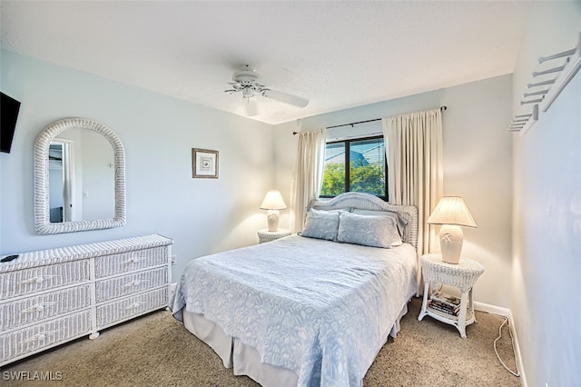 bedroom featuring carpet floors and ceiling fan