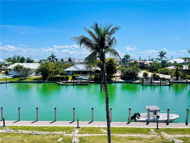 property view of water featuring a boat dock