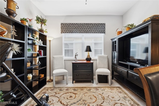 living area featuring light tile patterned floors