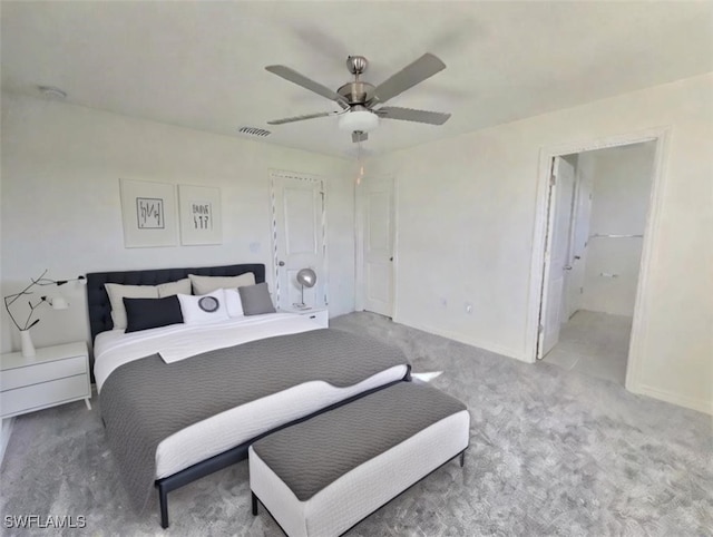 bedroom featuring carpet and ceiling fan