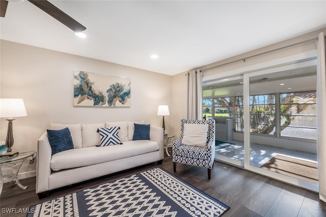 living room featuring dark hardwood / wood-style floors