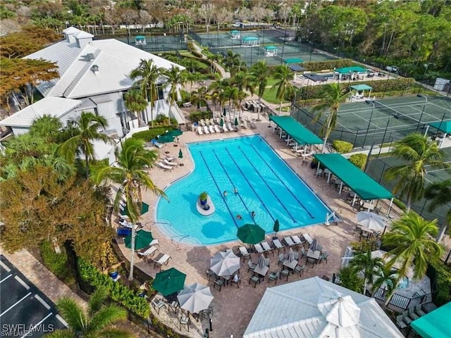 view of swimming pool featuring a patio area