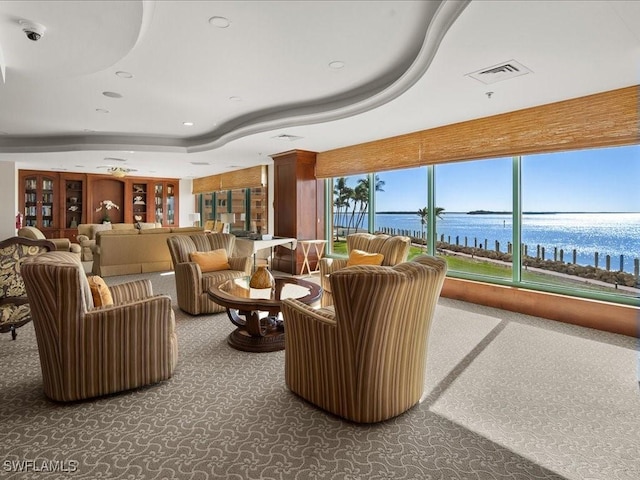 lobby with a water view