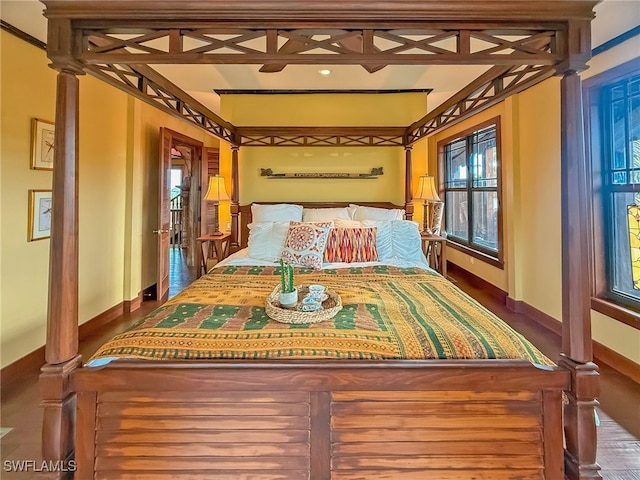 bedroom with decorative columns