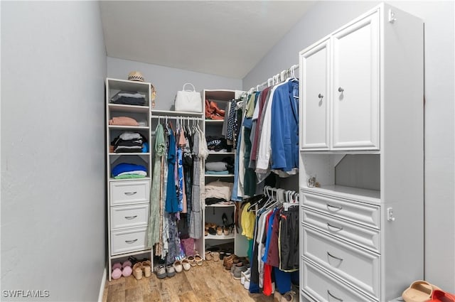 spacious closet with light hardwood / wood-style flooring