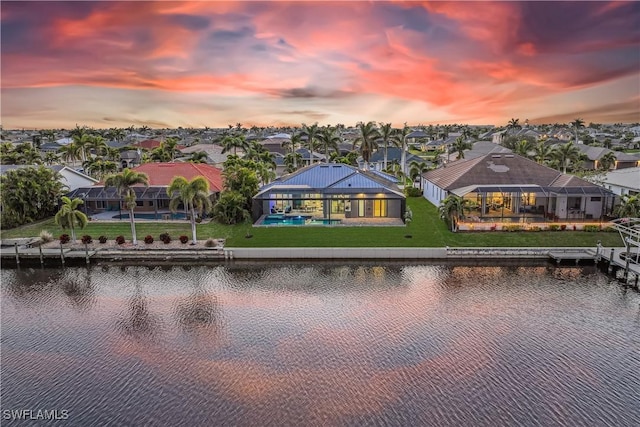 exterior space with a water view