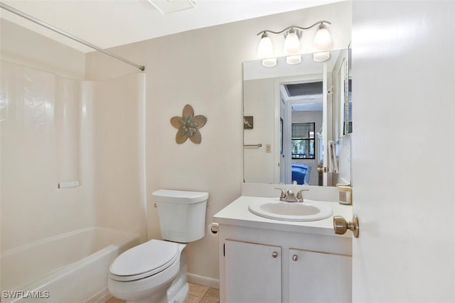 full bathroom with vanity, tile patterned floors,  shower combination, and toilet