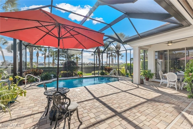 5683 Whispering Willow Way, Fort Myers, FL 33908 - view of swimming pool featuring a patio area, a lanai, and ceiling fan