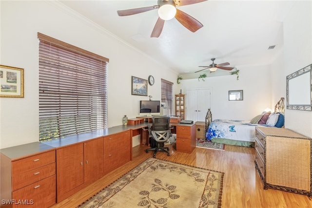 5683 Whispering Willow Way, Fort Myers, FL 33908 - bedroom with light wood-type flooring, a desk, and ornamental molding