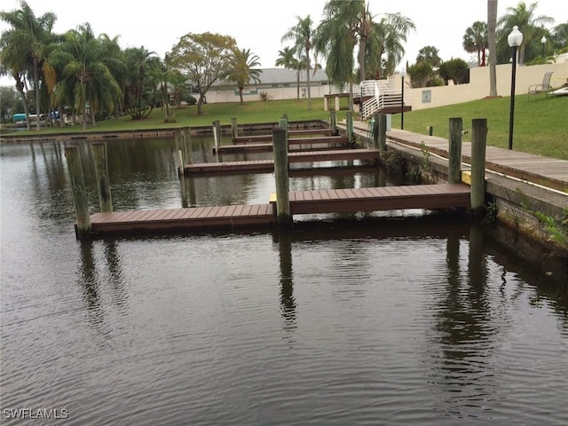 dock area with a water view