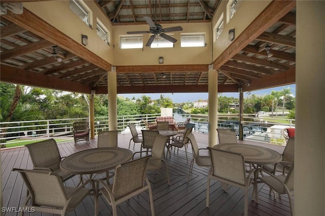 deck featuring a gazebo and ceiling fan