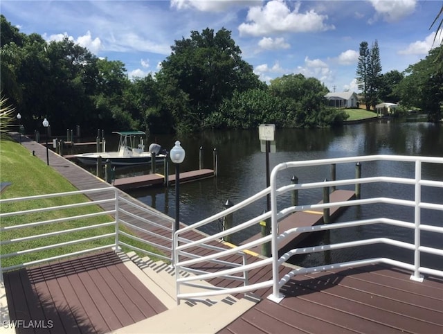 view of dock with a water view