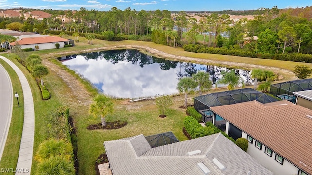 bird's eye view featuring a water view