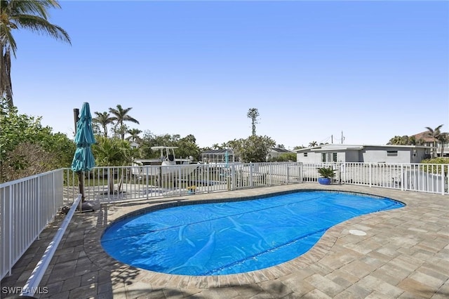 view of swimming pool with a patio