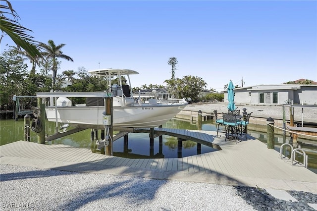 dock area with a water view