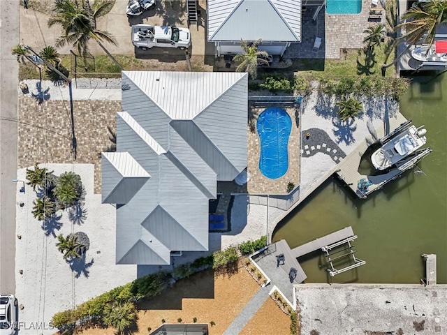 aerial view featuring a water view