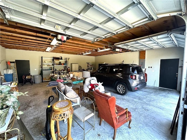 garage with a garage door opener