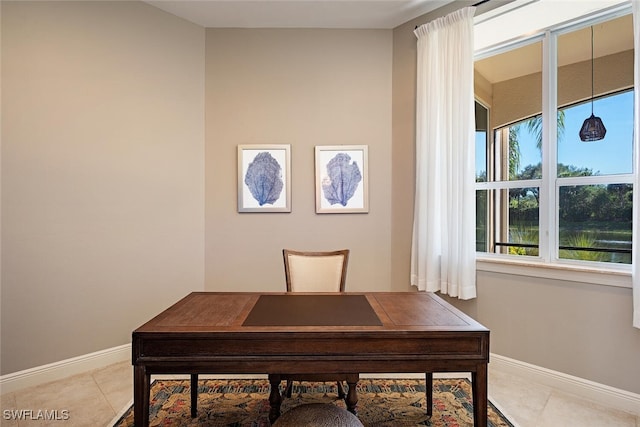 home office featuring light tile patterned floors