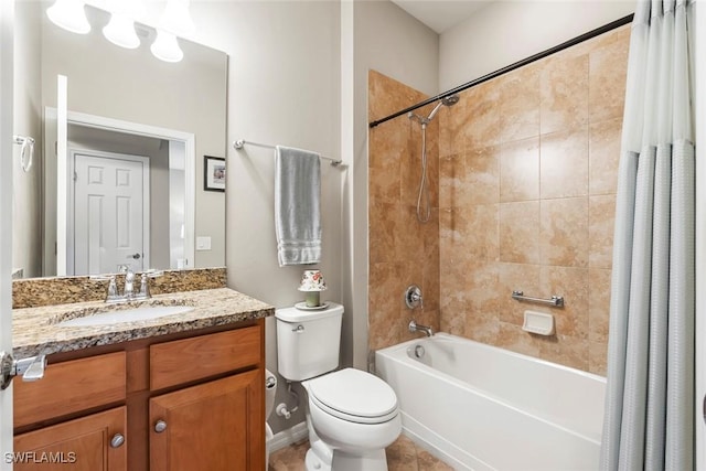 full bathroom with shower / bath combo, vanity, and toilet