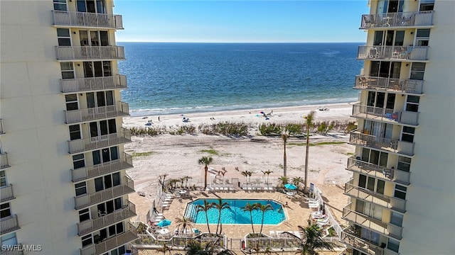 view of water feature featuring a beach view