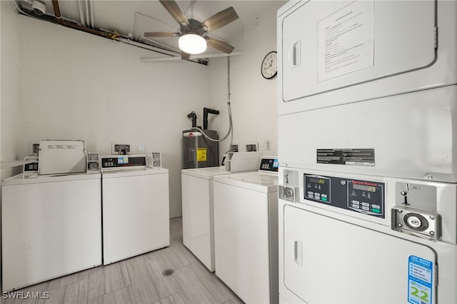 shared laundry area featuring ceiling fan, stacked washer / dryer, and independent washer and dryer