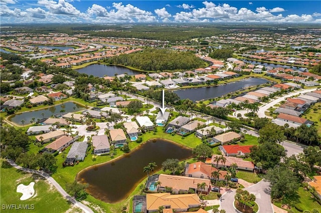 bird's eye view featuring a water view