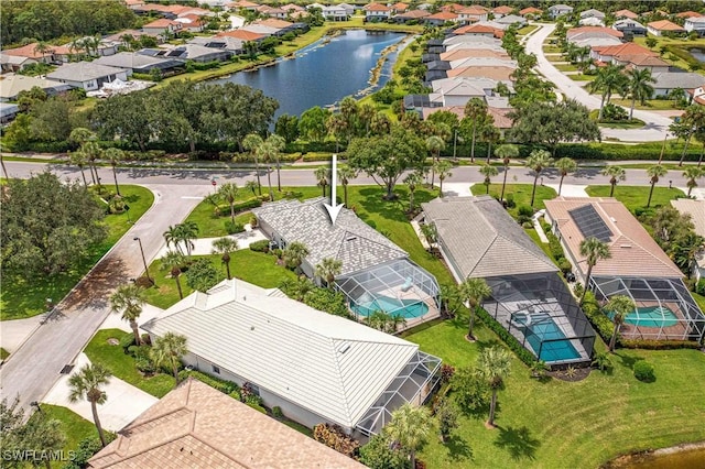 aerial view with a water view