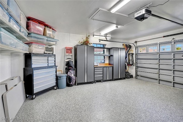 garage with a garage door opener