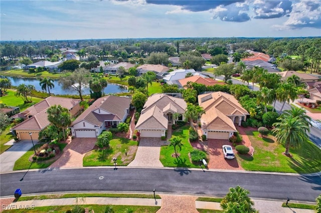 aerial view with a water view