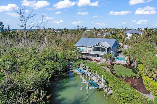 aerial view with a water view