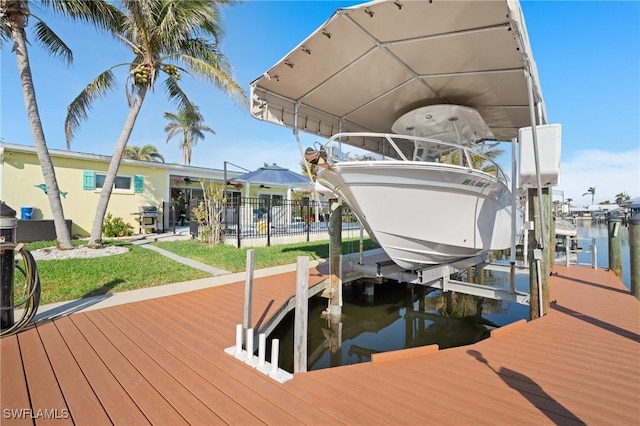 dock area featuring a water view